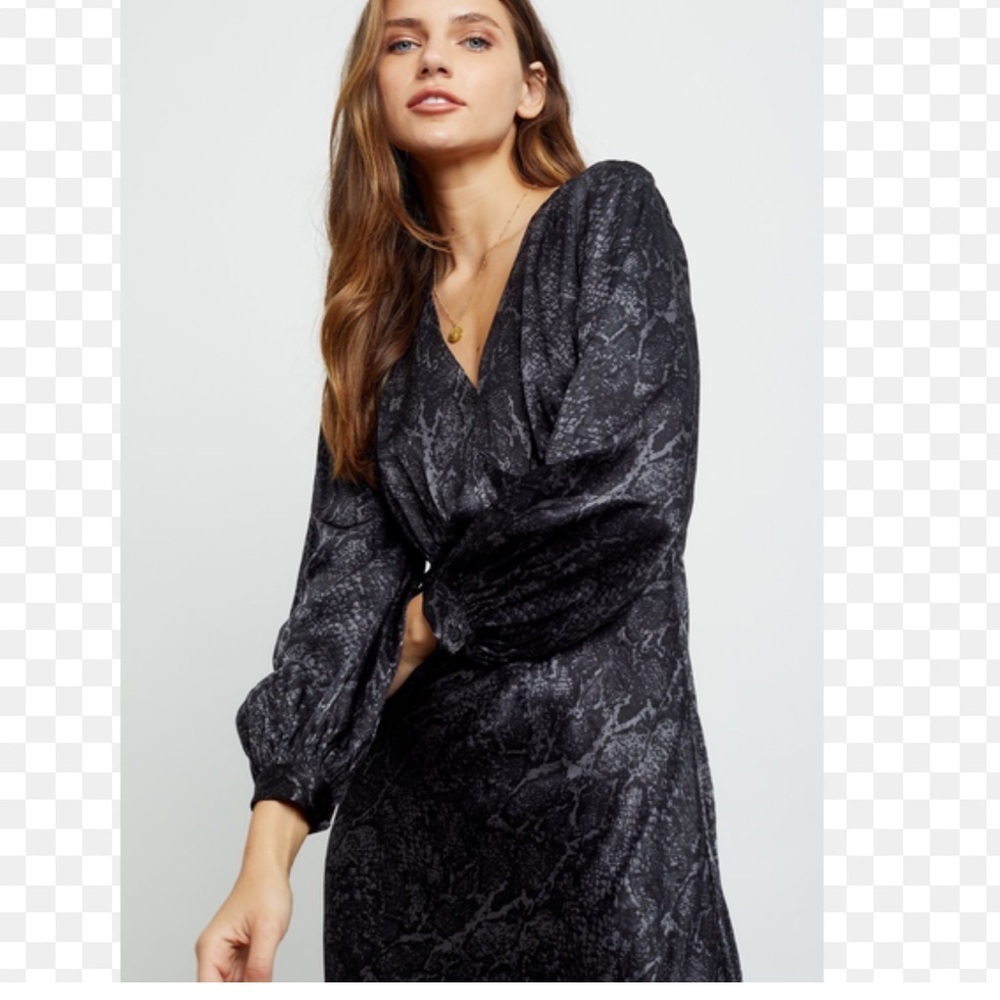 Rails Shiloh Charcoal Snakeskin V-neck Satin Midi Dress - Picture 2 of 15